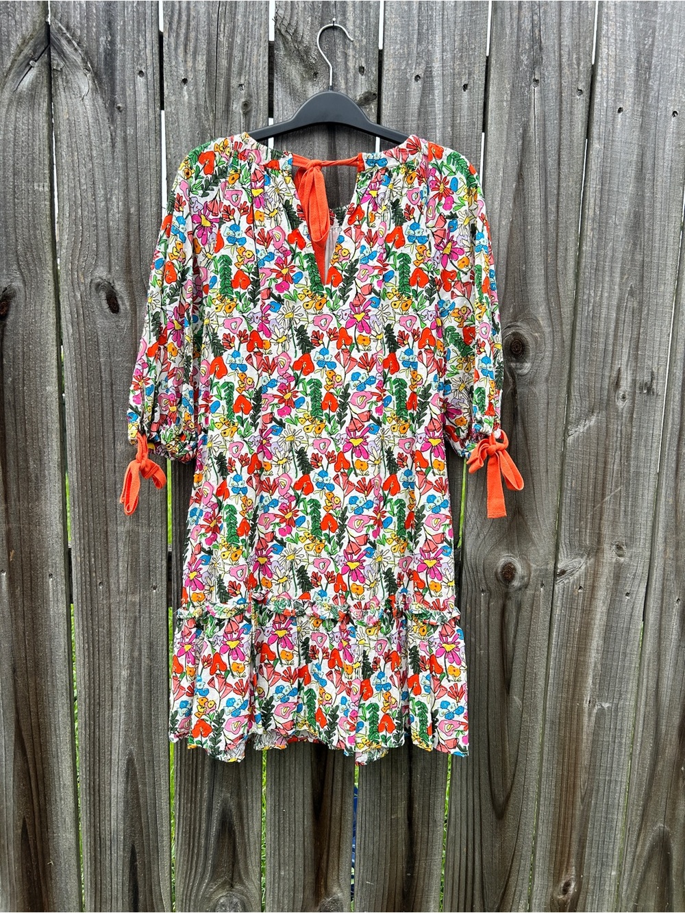 CROSBY by Mollie Burch Multicolor Floral Tie-Sleeve Dress with Orange Accents
